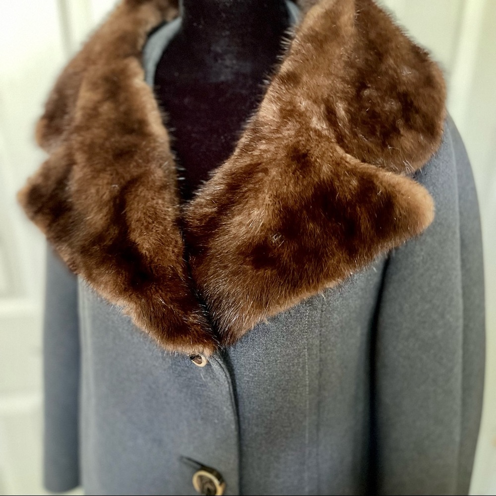 Neiman Marcus Vintage Wool Coat with Mink Collar- 3/4 Sleeves